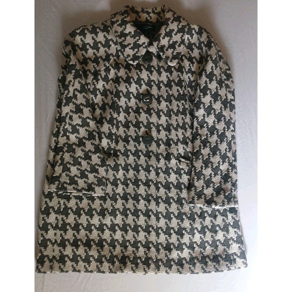 MARGARET FRANCES GRAY CREAM HOUNDSTOOTH WOOL BLEND COAT SIZE Petite Small A23